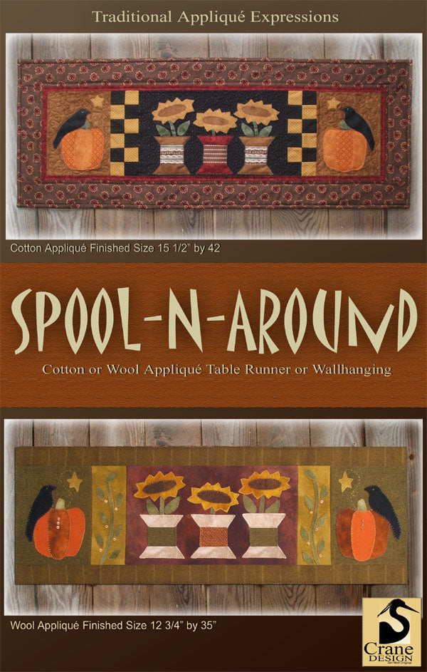 Spool and Around - Wool Applique Pattern - Wall Hanging or Table Runner
