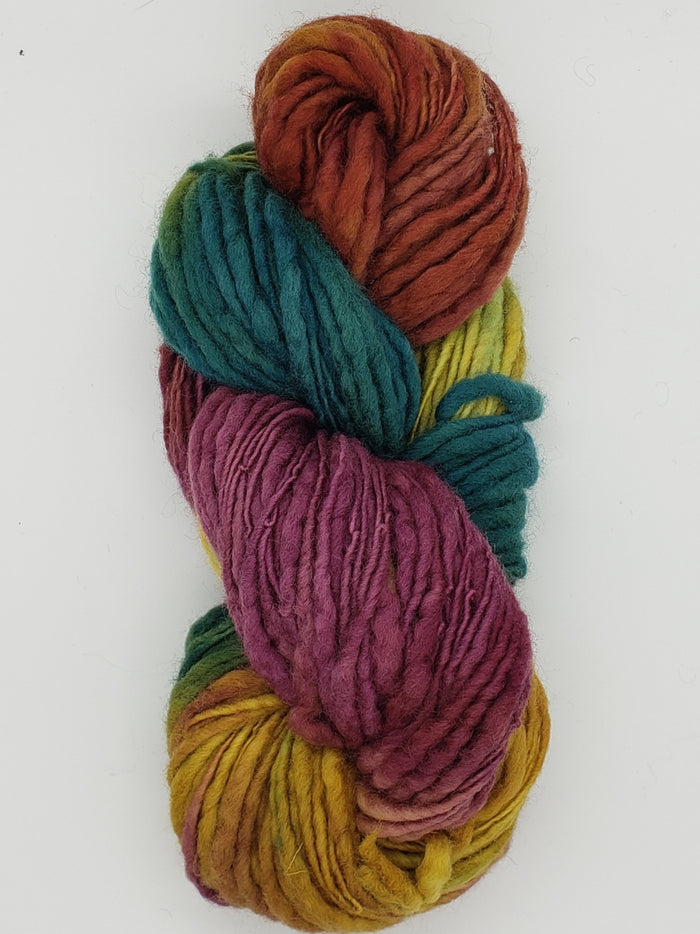 Slubby - AUTUMN APPLE -  Merino/Blue Face Leicester - Hand Dyed Textured Yarn Thick and Thin  - Variegated Shades