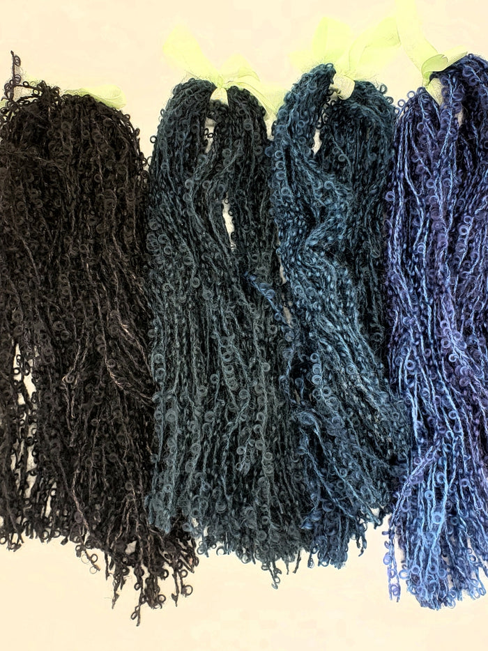 Wool Curly Locks - BLUE MEDLEY - OOAK Hand Dyed Textured Yarn - Landscape Shades