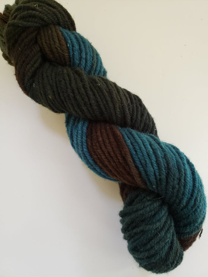 Wonder Woolen - BULLRUSH - Fleece Artist Hand Dyed Yarn - Shades of Green/Blue/Brown