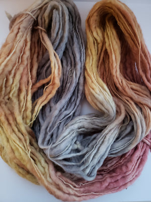 Slubby - FIRE OPAL -  Merino/Blue Face Leicester - Hand Dyed Textured Yarn Thick and Thin  - Sunrise Variegated Shades