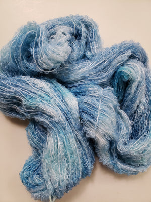 Silky Curly Locks - ISLAND SUMMER SKY - Hand Dyed Textured Yarn OOAK - Shades of Blue/Cream