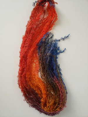 Silky Curly Lock Strands - ISLAND SUNSET - Hand Dyed Textured Yarn OOAK - Multicoloured