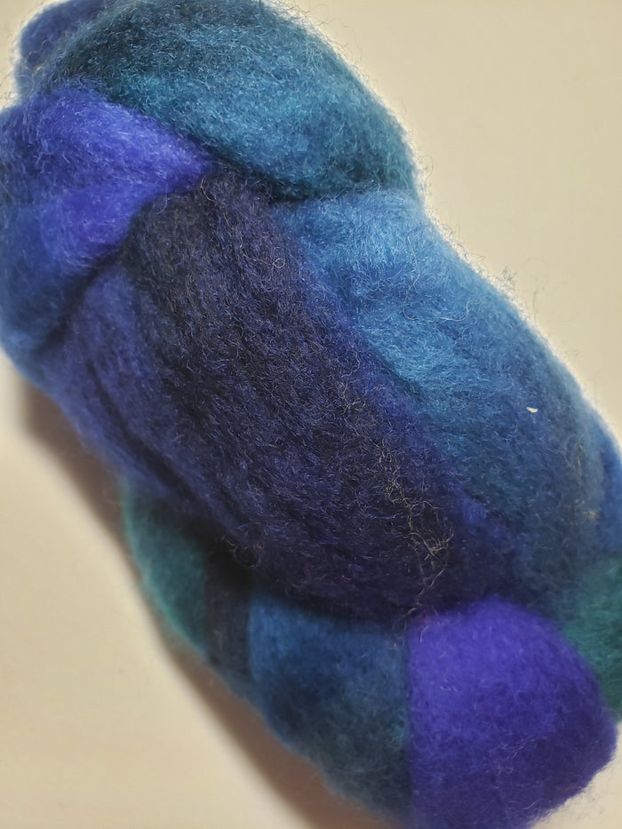 Corriedale Sliver - MARINE -  Hand Dyed Fleece - Shades of Blue