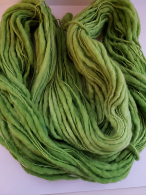 Slubby - PANDAN LEAF -  Merino/Blue Face Leicester - Hand Dyed Textured Yarn Thick and Thin  - Shades of Bright Green
