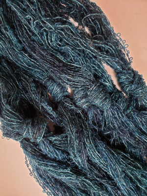 Silky Curly Lock Strands - TEAL BLUE - Hand Dyed Textured Yarn OOAK - Shades of Blue