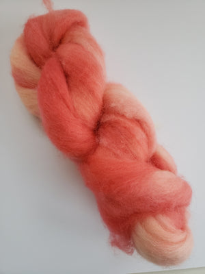 Corriedale Sliver - CORAL -  Hand Dyed Fleece - Shades of Pink
