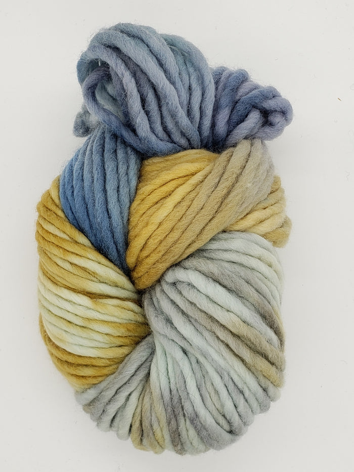 Flouf - TUNDRA - 100% Merino Chunky - Fleece Artist Hand Dyed Yarn - Gold/Blue/Grey
