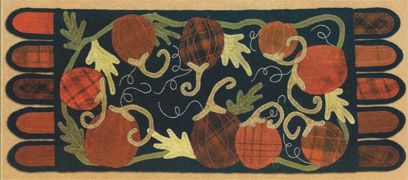 Gourd Harvest #103 Wool Applique Pattern - Table Runner - Ginger Sanchez