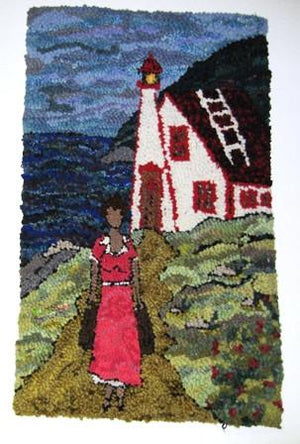 Girl at the Lighthouse  -  Rug Hooking Pattern on Linen