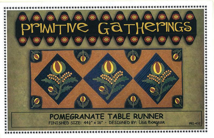 Pomegranate Table Runner - Wool Applique Kit with Pattern - Primitive Gatherings
