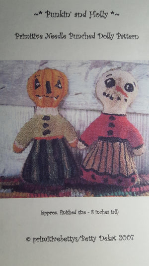 Punkin' and Holly - Punch Needle Pattern by Primitive Betty