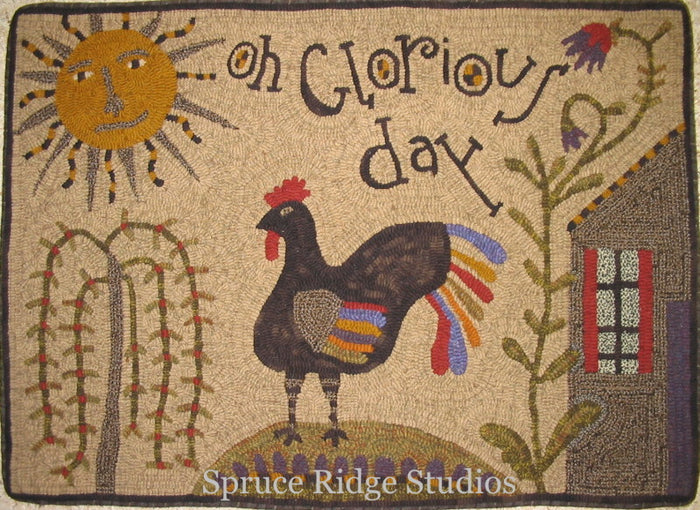 Oh Glorious Day Folk Art  -  Rug Hooking Pattern on Linen