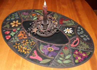 Flower Garden Crazy Table Mat -  Wool Applique Pattern