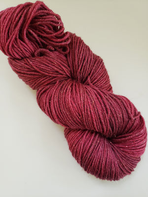 CRANBERRY SPARKLE - Merino/Gold Stellina -  Hand Dyed Shades of Red - Yarn for Rug Hooking - RSS250