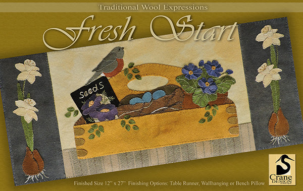 Fresh Start - Wool Applique Pattern - Table Runner/Wall Hanging/Pillow