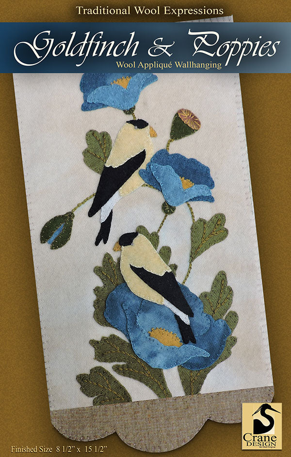 GOLDFINCH AND POPPIES - Wool Applique Pattern - Wall Hanging
