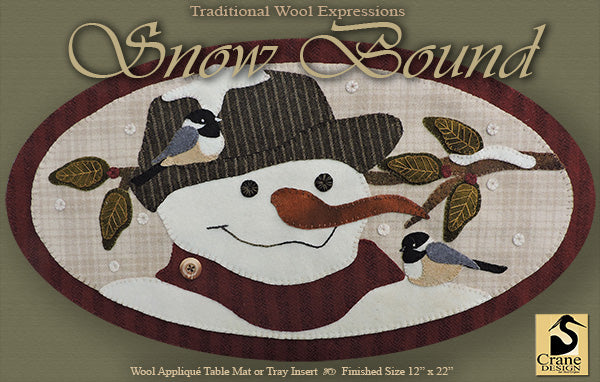 SNOW BOUND - Wool Applique Pattern - Oval Table Mat